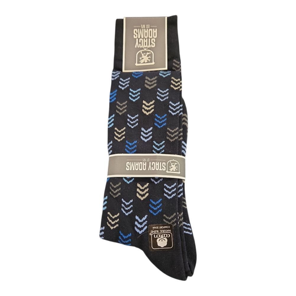 STACY ADAMS MENS ABSTRACT ARROW PATTERN DRESS SOCK. NAVY BLUE LT BLUE. SAS 352-6